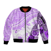Hawaiian Tapa Sleeve Zip Bomber Jacket Traditional Vintage Pattern Violet LT05 Unisex Violet - Polynesian Pride
