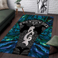 New Zealand Aotearoa Area Rug Maori Taniwha Paua Shell LT05 Black - Polynesian Pride