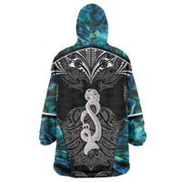 New Zealand Aotearoa Wearable Blanket Hoodie Maori Taniwha Paua Shell