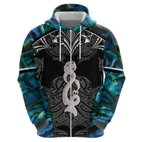New Zealand Aotearoa Zip Hoodie Maori Taniwha Paua Shell