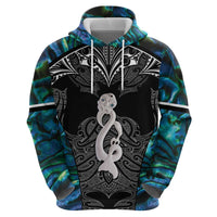 New Zealand Aotearoa Zip Hoodie Maori Taniwha Paua Shell