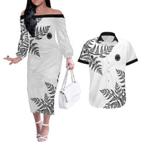 Custom New Zealand Football Couples Matching Off The Shoulder Long Sleeve Dress and Hawaiian Shirt Aotearoa Pride - Polynesian Pride