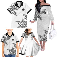 Custom New Zealand Football Family Matching Off The Shoulder Long Sleeve Dress and Hawaiian Shirt Aotearoa Pride - Polynesian Pride