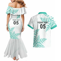 Custom New Zealand Football Couples Matching Mermaid Dress and Hawaiian Shirt Aotearoa Pride Aqua Version - Polynesian Pride