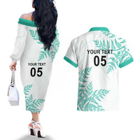 Custom New Zealand Football Couples Matching Off The Shoulder Long Sleeve Dress and Hawaiian Shirt Aotearoa Pride Aqua Version - Polynesian Pride