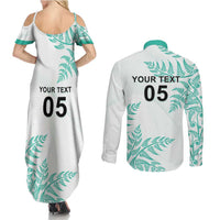 Custom New Zealand Football Couples Matching Summer Maxi Dress and Long Sleeve Button Shirt Aotearoa Pride Aqua Version - Polynesian Pride