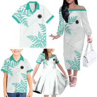 Custom New Zealand Football Family Matching Off The Shoulder Long Sleeve Dress and Hawaiian Shirt Aotearoa Pride Aqua Version - Polynesian Pride