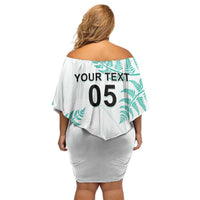 Custom New Zealand Football Family Matching Off Shoulder Short Dress and Hawaiian Shirt Aotearoa Pride Aqua Version - Polynesian Pride