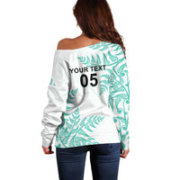 Custom New Zealand Football Off Shoulder Sweater Aotearoa Pride Aqua Version - Polynesian Pride