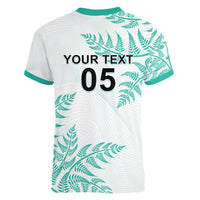 Custom New Zealand Football Women V-Neck T-Shirt Aotearoa Pride Aqua Version LT05 - Polynesian Pride