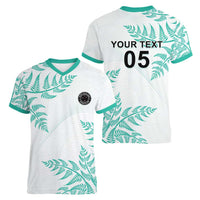 Custom New Zealand Football Women V-Neck T-Shirt Aotearoa Pride Aqua Version LT05 - Polynesian Pride