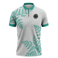 Custom New Zealand Football Zipper Polo Shirt Aotearoa Pride Aqua Version - Polynesian Pride