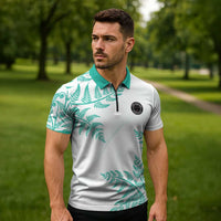Custom New Zealand Football Zipper Polo Shirt Aotearoa Pride Aqua Version - Polynesian Pride