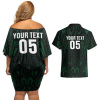 Custom New Zealand Fishing Couples Matching Off Shoulder Short Dress and Hawaiian Shirt Maori Tribal Pattern - Polynesian Pride