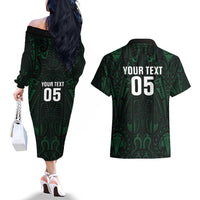 Custom New Zealand Fishing Couples Matching Off The Shoulder Long Sleeve Dress and Hawaiian Shirt Maori Tribal Pattern - Polynesian Pride