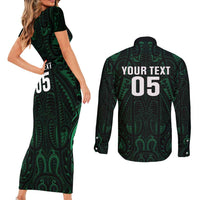 Custom New Zealand Fishing Couples Matching Short Sleeve Bodycon Dress and Long Sleeve Button Shirt Maori Tribal Pattern - Polynesian Pride