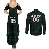 Custom New Zealand Fishing Couples Matching Summer Maxi Dress and Long Sleeve Button Shirt Maori Tribal Pattern - Polynesian Pride