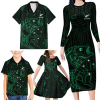 Custom New Zealand Fishing Family Matching Long Sleeve Bodycon Dress and Hawaiian Shirt Maori Tribal Pattern - Polynesian Pride