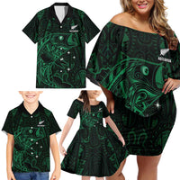 Custom New Zealand Fishing Family Matching Off Shoulder Short Dress and Hawaiian Shirt Maori Tribal Pattern - Polynesian Pride