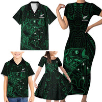 Custom New Zealand Fishing Family Matching Short Sleeve Bodycon Dress and Hawaiian Shirt Maori Tribal Pattern - Polynesian Pride