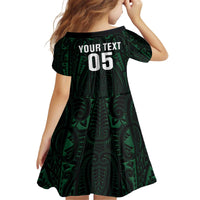 Custom New Zealand Fishing Kid Short Sleeve Dress Maori Tribal Pattern - Polynesian Pride
