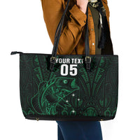 Custom New Zealand Fishing Leather Tote Bag Maori Tribal Pattern - Polynesian Pride