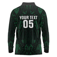 Custom New Zealand Fishing Long Sleeve Polo Shirt Maori Tribal Pattern - Polynesian Pride