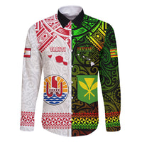 Custom Hawaii And Tahiti Family Matching Off Shoulder Short Dress and Hawaiian Shirt Coat Of Arms Polynesian Pattern LT05 Dad's Shirt - Long Sleeve Reggae - Polynesian Pride