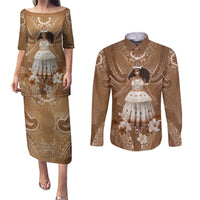 Bula Fiji Women's Day Couples Matching Puletasi and Long Sleeve Button Shirt With Fijian Tapa Pattern LT05 Brown - Polynesian Pride
