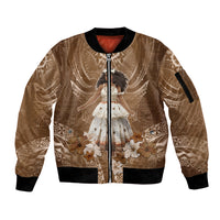Bula Fiji Women's Day Sleeve Zip Bomber Jacket With Fijian Tapa Pattern LT05 Unisex Brown - Polynesian Pride