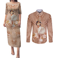 Hawaii Women's Day Couples Matching Puletasi and Long Sleeve Button Shirt With Polynesian Pattern LT05 Brown - Polynesian Pride