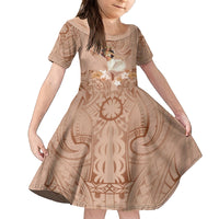 Hawaii Women's Day Kid Short Sleeve Dress With Polynesian Pattern LT05 KID Brown - Polynesian Pride