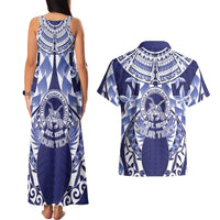 Personalised Tonga Queen Salote College Couples Matching Tank Maxi Dress and Hawaiian Shirt Centenary Navy Version