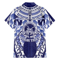 Personalised Tonga Queen Salote College Family Matching Short Sleeve Bodycon Dress and Hawaiian Shirt Centenary Navy Version