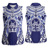 Personalised Tonga Queen Salote College Women Sleeveless Polo Shirt Centenary Navy Version LT05 - Polynesian Pride