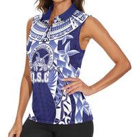 Personalised Tonga Queen Salote College Women Sleeveless Polo Shirt Centenary Navy Version LT05 - Polynesian Pride