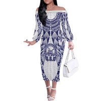 Personalised Tonga Queen Salote College Family Matching Off The Shoulder Long Sleeve Dress and Hawaiian Shirt Centenary White Version