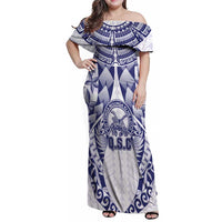Personalised Tonga Queen Salote College Family Matching Off Shoulder Maxi Dress and Hawaiian Shirt Centenary White Version