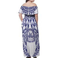 Personalised Tonga Queen Salote College Family Matching Off Shoulder Maxi Dress and Hawaiian Shirt Centenary White Version