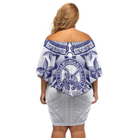 Personalised Tonga Queen Salote College Family Matching Off Shoulder Short Dress and Hawaiian Shirt Centenary White Version