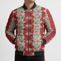 Hawaii Ohia Lehua Bomber Puffer Jacket Tropical Vibes Crimson