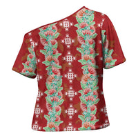 Hawaii Ohia Lehua Cross Shoulder Shirt Tropical Vibes Crimson