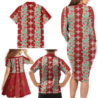 Hawaii Ohia Lehua Family Matching Long Sleeve Bodycon Dress and Hawaiian Shirt Tropical Vibes Crimson