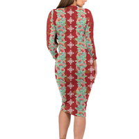 Hawaii Ohia Lehua Family Matching Long Sleeve Bodycon Dress and Hawaiian Shirt Tropical Vibes Crimson