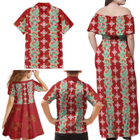 Hawaii Ohia Lehua Family Matching Off Shoulder Maxi Dress and Hawaiian Shirt Tropical Vibes Crimson