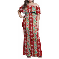 Hawaii Ohia Lehua Family Matching Off Shoulder Maxi Dress and Hawaiian Shirt Tropical Vibes Crimson