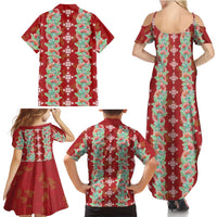 Hawaii Ohia Lehua Family Matching Summer Maxi Dress and Hawaiian Shirt Tropical Vibes Crimson