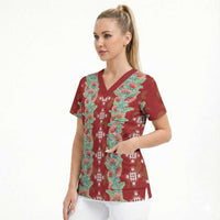 Hawaii Ohia Lehua Scrub Top Tropical Vibes Crimson
