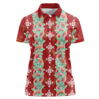 Hawaii Ohia Lehua Women Polo Shirt Tropical Vibes Crimson