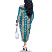 Hawaii Ohia Lehua Family Matching Off The Shoulder Long Sleeve Dress and Hawaiian Shirt Tropical Vibes Teal
